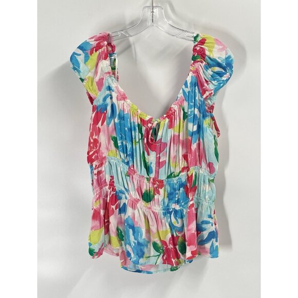 Old Navy Baby Doll Tank Top Bright Floral Sz Large Coloful - Picture 2 of 6